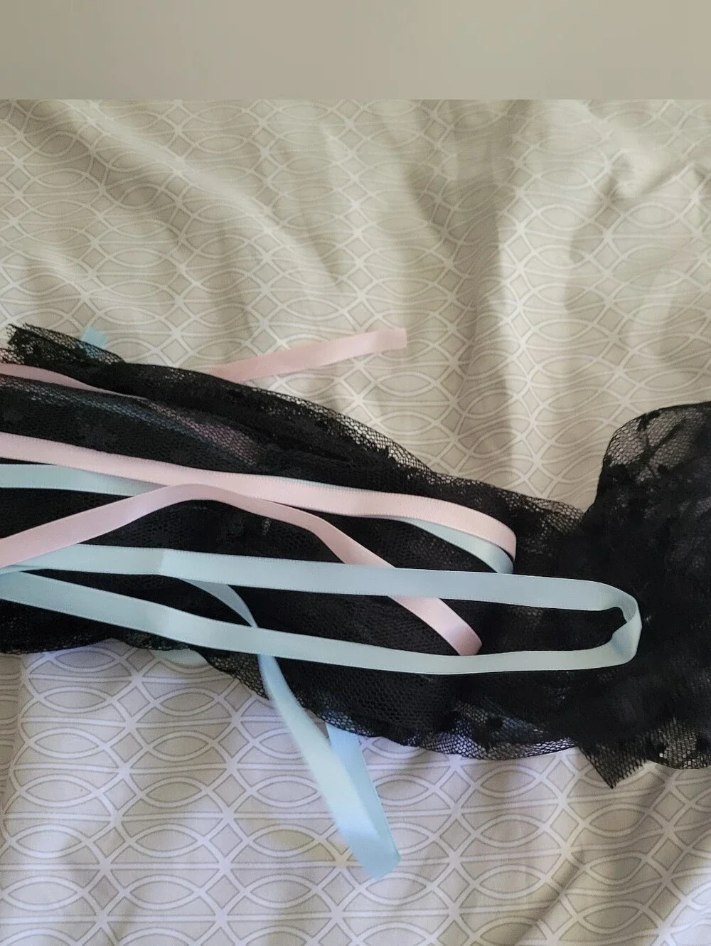 Blue & Pink Lace Ribbon Leg Warmers